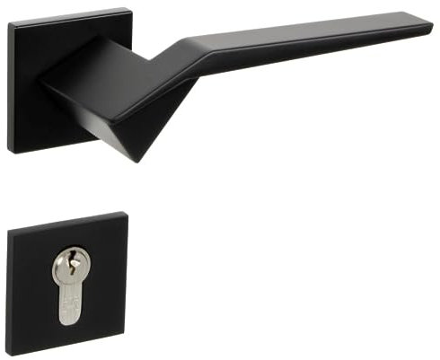 Gedotec Drückergarnitur Schwarz matt [PZ - Zylinder] 1x Tür Beschläge Eckige-Rosette I Türgriffe Innentüren PALADIN I Türklinke für Türstärke 35 – 47 mm | Türbeschlag mit Befestigungsmaterial