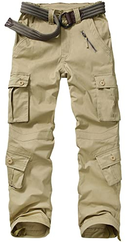 Jessie Kidden - Pantaloni tattici da donna, in stile militare, mimetici, cargo, da lavoro, con 8 tasche, orlo regolabile, in tessuto ripstop, per escursionismo, pesca, attività all'aperto, cachi, 38
