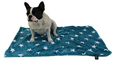 Made in Germany Hundedecke, Sterne Petrol, 45 x65cm für kleine & große Hunde I Flauschige Hunde Sommerdecke, waschbar, trocknergeeignet