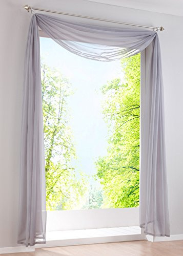 Yaland Voile Bogenvorhang Uni Querbehang HxB 300x140cm Silbergrau 1 Stück | Transparenter Hochzeitsvorhang Chiffon Freihandbogen einfarbig Wohnzimmer Gardinenschal Schalvorhang Bogenform