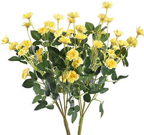 ICEBLUEOR 2PCS Silk Rose Bush in Yellow Artificial Flower Fake Rose Bouquets Vase Decoration Flowers for Home, Party Venue, Table Centerpieces, Backdrops