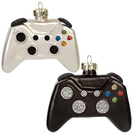 JOYIN Weihnachten Glas Videospiel Controller Ornament Weihnachtsbaum Geblasene Dekoration Schwarz und Weiß 2 Stück Set