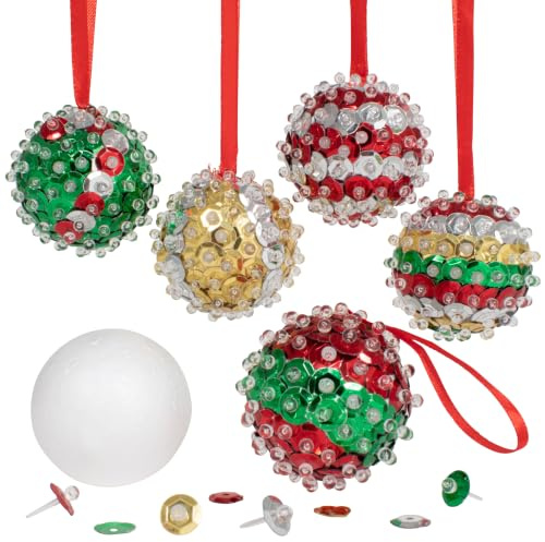 READY 2 LEARN Create Your Own Sequin Ornaments, Set of 6 | All Materials Included, Christmas Crafts for Kids