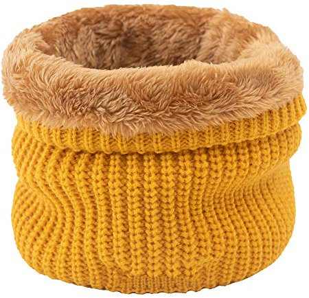MoreChioce Damen Herren Winter Loop Schal, Warm Gestrickt Schlauchschal Unisex Elastisch Halswärmer Weich Fleecefutter Rundschal Loopschal Halstuch,Gelb