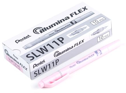Pentel SLW11P-PE Illumina Flex Textmarker in Pastellfarben mit Doppelspitze zum Hervorheben, Unterstreichen, Markieren und Akzente setzen, schlanke Stiftform, rosa, 10 Stück