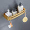 Étagère de douche murale en or brossé avec crochets, perçage ou adhésif