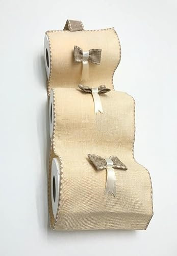 Corredocasa Portarotolo Porta Rotoli Carta Igienica Bagno Multitasca Tinta Unita da Appendere al Muro di Casa o Ufficio con Fiocco Applicato Tessuto Juta Artigianale Prodotto in Italia (Panna)