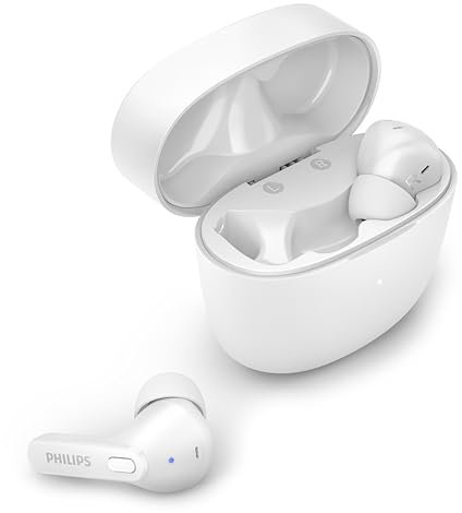 PHILIPS Truewireless Kopfhörer Bluetooth mit Mikrofon/Schweißbeständig, Im Ohr, 18 Stunden Spielzeit, Klassisches Design, Bequemer Sitz/Kabellose Kopfhörer/ TAT2206WT/00, Weiß