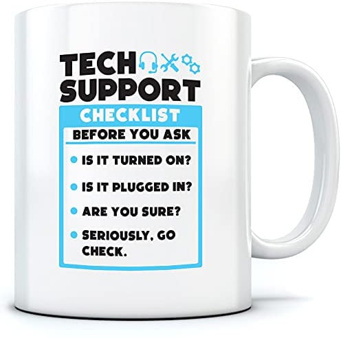 HotScamp Tech Support Checklist Funny Sysadmin - Mug for Tea Coffee - IT Department Technical One Size White