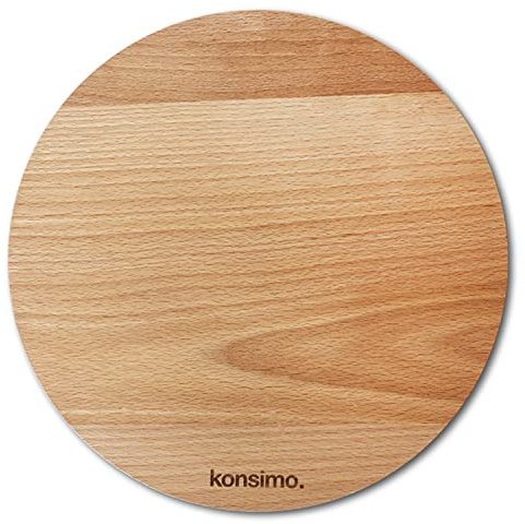 konsimo ORIOLUS Holz Schneidebrett Rund Drehbar Holzbrett Groß Massive Buche - 35x4 cm Braun
