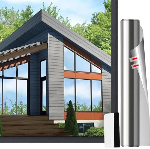 Gutsbox Spiegelfolie Fenster Sichtschutz 100x400cm Sonnenschutzfolie Fenster innen, Fensterfolie Blickdicht von Aussen, UV Schutzfolie Fenster, Blickdichte Fensterfolie
