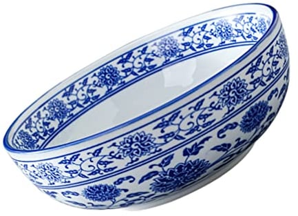 Cabilock Ceramic Noodle Bowls - Large Serving Bowl, Chinese Style Ramen & Udon Bowls, Blue and White Porcelain Soup Bowl for Home Kitchen Use (8Inch)