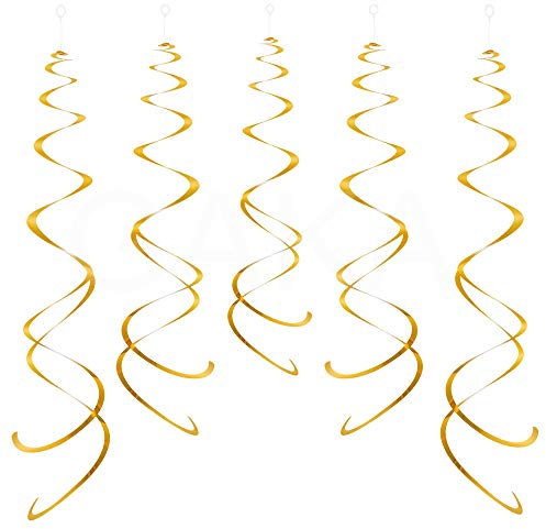 GAKA FAVOR 30 Stück Wirbel Deko Gold Spiralen Girlande Folien Deckenhänger DoppelSpiral Deko für Geburtstag, Hochzeit, Silvester oder Karneval Partydeko