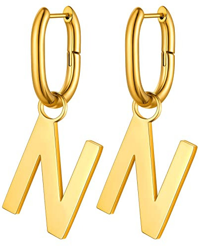 FOCALOOK Ohrhänger mit Buchstabe N für Damen, 316L Edelstahl Ohrringe in Gold, U-förmige Hängende Ohrringe für Geliebte/Freundin/Tochter zum Geburtstag/Valentinstag/Weihnachten