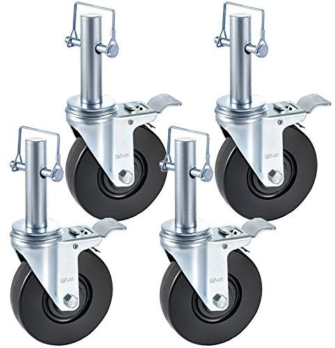 VEVOR Ruedas Giratorias de Goma para Andamios, 12 cm, Ruedas Giratorias de 360° con Doble Bloqueo, Juego de 4 Piezas, Capacidad de Carga 127 kg por Rueda, para Carros, Muebles, Industrias
