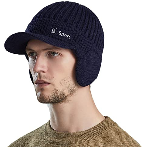 YAMEE Herren Wintermütze Strickcap Wintercap Damen Strickmütze Beanie mit Schirm Kappe,Schirmmütze mit Ohrenklappen Herren Ohrenschutz