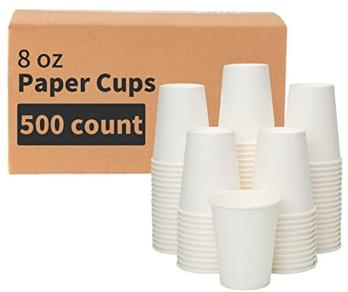 RACETOP 8 oz 500 Pack Disposable Paper Coffee Cups, Disposable Paper Cups, Hot Coffee Cups for Office, Party, Home