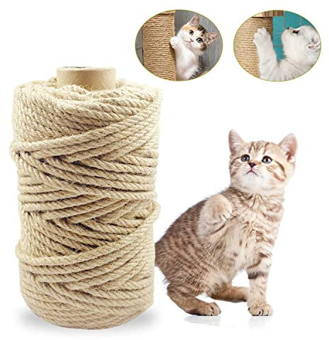 Corda Tiragraffi per Gatti, 50M Corda Tiragraffi, 6mm Spago Juta, Spago Grosso, Spago per Decorazioni Adatto per Tiragraffi per Gatti Decorazioni per la Casa L'ufficio e Vari Mestieri