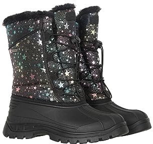 Mountain Warehouse Whistler Kids Unisex Snow Boots - IsoDry, Fleece Lining, Speed Lacing System, Deep lugs - Winter Skiing, Sports & Outdoors Jet Black (Printed) Kids Shoe Size 13