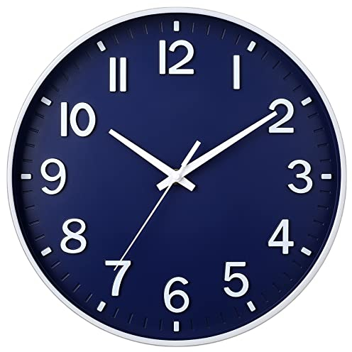 HZDHCLH Wall Clock 12 Inch Silent Non Ticking Clock for Living Room Bedroom Kitchen Office (Navy blu)