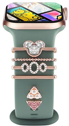 4Pcs Charms pour Bracelet Apple Watch 46mm 42mm 44mm 40mm 41mm 45mm 38mm 49mm Femmes,Boucles Décoratives Métal Brillant pour iWatch 10 9 8 7 6 5 4 3 SE/Galaxy watch 7 6 5 4 FE Bracelet Accessoires