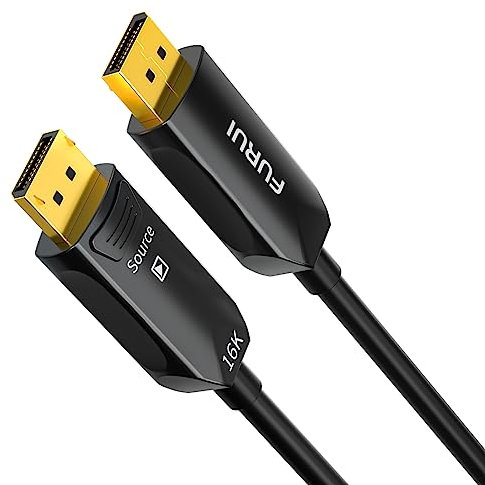 RUI Fiber Optic DisplayPort Cable 2.1 25ft, 16K Fiber DisplayPort 2.0 Cable Supports 80Gbps, 16K@60Hz, 8K@120Hz, 4K@240Hz 165Hz 144Hz, 2K@360Hz, DSC 1.2a Display Port 2.1 Cord for Gaming Monitor