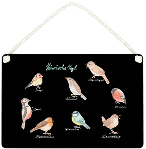 Mr. & Mrs. Panda DIN A4 Deko Schild Heimische Vögel - Geschenk, Sommer Deko, Türschild, Outdoor, Blumen Deko, Dekoschild, Tür Schild, Wandschild,