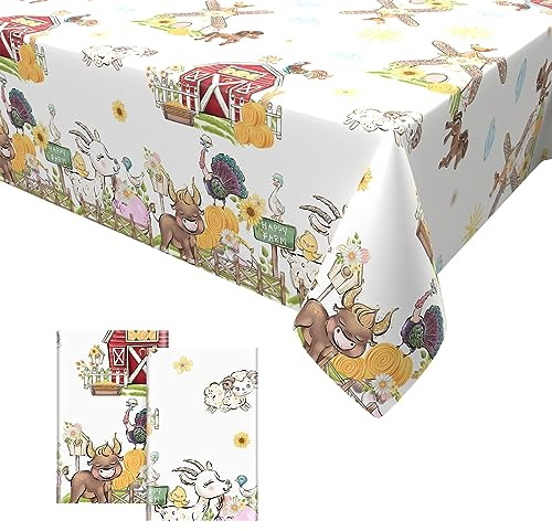 2PCS Bauernhof Tiere Tischdecken,Party Tischdecke Kunststoff Einweg-Tischdecke Bauernhof Thema Geburtstag Partyzubehör für Kinder Jungen Mädchen 137 x 274cm