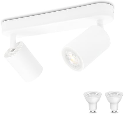 KYOTECH Deckenstrahler LED Weiß Deckenstrahler 2 Flammig Spot Lampe 5W LED Deckenleuchte Schwenkbar GU10 Deckenlampe Strahler Deckenspots für Küche Wohnzimmer Schlafzimmer inkl. GU10 Leuchtmittel