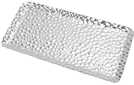 Bandeja de Acero Inoxidable, 9,5 x 19,5cm Bandeja para Servir Comida Rectangular Organizador de Joyas para Guardar Toallas, Cosméticos, Llaves, Frutas (Plata)