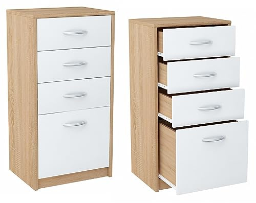 Meble Bestseller Schuhschrank, Kommode K026 mit 4 Schubladen (Breite 45 cm, Höhe 85 cm, Tiefe 35 cm) in Sonoma Eiche mit weißen