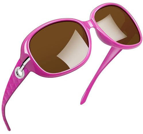 Joopin Occhiali da Sole da Donna Polarizzati Grandi Protezione UV400 Retrò Vintage Oversize Rettangolari Occhiali donna da Sole (Lente Marrone Montatura Rosa)