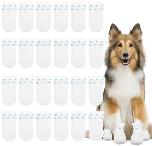 ZOCONE Einweg-Hundeschuhe, Hundestiefel für verletzte Pfoten, wasserdicht, Einweg-Hundesocken, Pfoten, stoppen Lecken, Hundeschuhe für verletzte Pfoten, mit selbstklebender Bandage für drinnen und