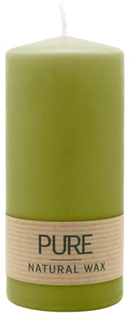 luterna 100% PURE, NATURAL WAX, Stumpenkerze, Olive, WENZEL, 130/60 mm, Brenndauer ca. 41h, 100% plastikfrei