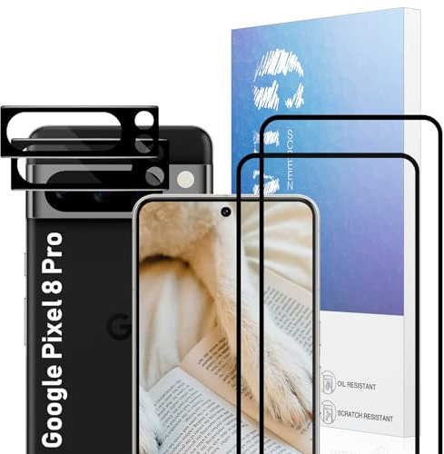 Invoibler Verre Trempé pour Google Pixel 8 Pro Plein écran Film Protection écran[Affaire Classée][Bord à Bord][sans Bulle][Anti-Scratch][Sensible au Toucher][Ultra HD] 2+2 Pièces
