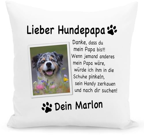 Hundepapa Geschenk Kissen personalisiertes Hundegeschenk Hunde Papa Hundebesitzer Hundeliebhaber Zierkissen Dekokissen 40x40 cm inkl. Füllung und Bezug