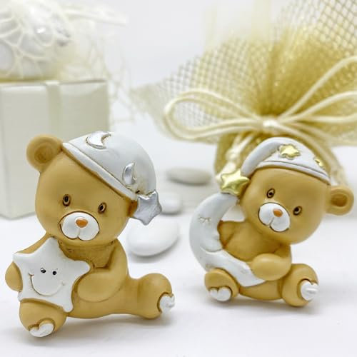 Doni Bomboniere Nascita 12PZ Magnete Tenero Orsetto con Cappellino Bimbo Bimba Bambina Maschio Ricordini Pensierini Gadget Idee Originli Economiche da Notte Assortito in Due Varianti tra Le Mani Luna