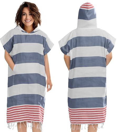 JEMIDI Badeponcho Damen Herren - Schnelltrocknender Surf Poncho - Leichtes Handtuch Kleid mit Kapuze - Strand Sauna Surfen - Umziehhilfe Handtuch Poncho Erwachsene - Surfponcho