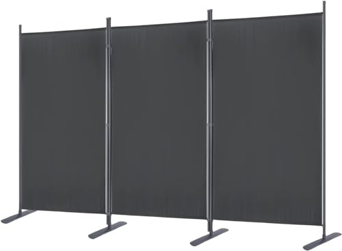 ACXIN 275 x 180cm Verstellbar Raumteiler Sichtschutz, 3 Trennwände Stoff Raumteiler Trennwand Balkon Sichtschutz Flexibel Stellwand Faltbar, Dunkelgrau