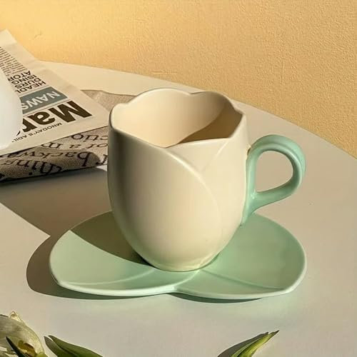 XIUPO Abiti, tazze e piattini a tulipano, tazzine e piattini da caffè in ceramica a forma di fiore, deliziose tazze da bere.