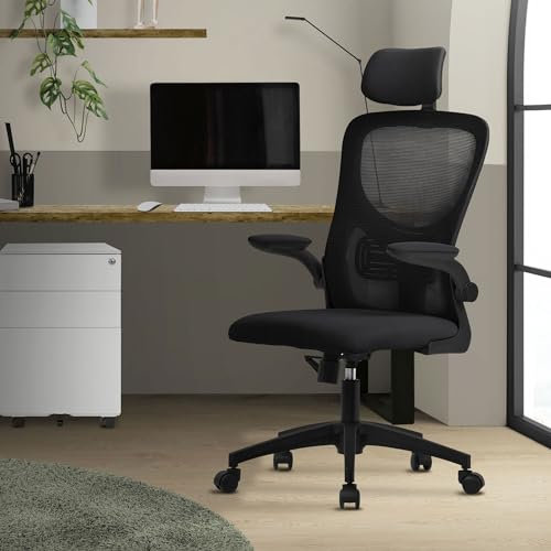 ML-Design Bürostuhl ergonomisch, Schwarz, Mesh, Schreibtischstuhl mit Verstellbarer Kopfstütze, Armlehnen, Lendenwirbelstütze, Wippfunktion, Drehstuhl mit Rollen, Computerstuhl Chefsessel Gaming Stuhl