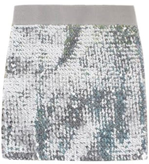 FFWTPY Faldas Nujer Verano de Lentejuelas Minifalda Sexy Moda Elásticas Cintura Alta EleganteFalda para Fiesta Halloween Carnaval Disfraz (Plata)