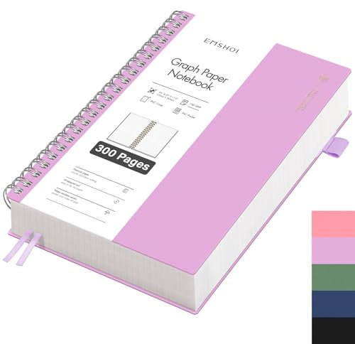 EMSHOI Notizbuch A4 Kariert, Spiral Notizblock mit 300 Seiten / 150 Blatt, 100gsm Kariert Papier zum Schreiben, PVC Hardcover, für Schule, Arbeit, Zeichnen, Reisetagebuch, 21.5 x 27.9 cm - Violett