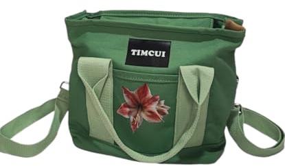TIMCUI Damen-Handtasche, Schultertasche mit Reißverschluss und Riemen, verstellbare Taschen aus Polycotton, umweltfreundlich und langlebig, Umhängetasche, bedruckt, Messenger Bag, grün, Medium