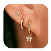 Kabwea 3 Paar 14K Goldene Creolen, Vergoldete Ohrringe mit Schmetterling, Helix Piercings, Helix Piercings Gold, Tragus Piercing Gold, Tragus Piercing, Helix Piercings