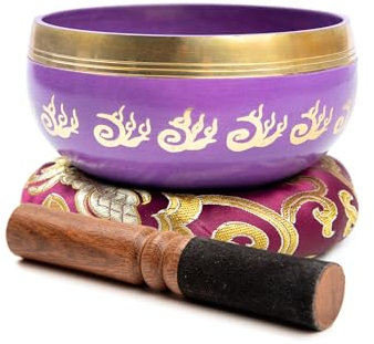 HIMALAYAN BAZAAR Tibetisches Klangschalen-Set, 10,2 cm, einfach zu spielen, authentisch, handgefertigt für Meditation, Klang, 7 Chakra-Heilung, Lila, 10,2 cm