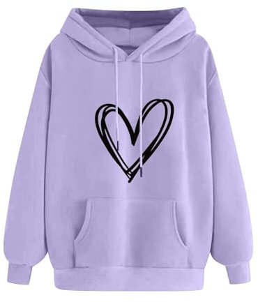 KOG Hoodie Damen Baumwolle Sweatshirt mit Kapuze Einfarbig Hooded Sweatshirt Elegant Kleidung Teenager Mädchen Vintage Langarmshirt Retro Frauen Fashion Oversized Oberteil Gutscheine Lila XXL