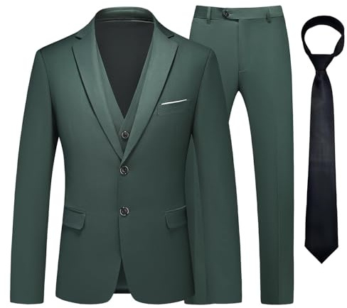 KUDMOL Herren Anzug 3-teiliger Zwei Knöpfe Business Smoking mit Krawatte | Klassischer taillierter Anzug mit Blazer, Weste und Hose für Büro, Hochzeit und formelle Abendessen