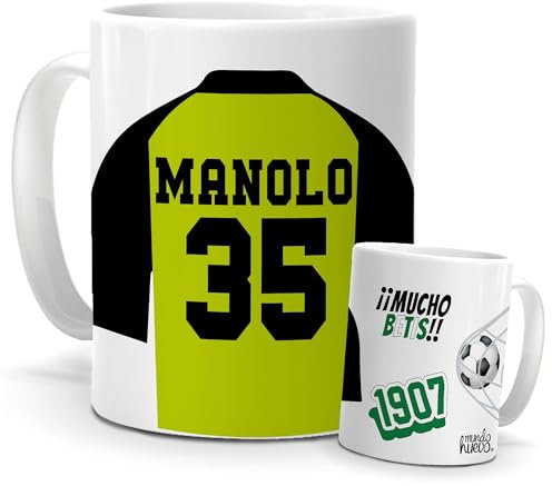 Taza Personalizada Fútbol | Tazas de Desayuno F.C Betis | Regalo Original para Aficionados del Futbol | Cosas de futbol para Niños | Regalos Mundial Futbolistas | Balón de fútbol