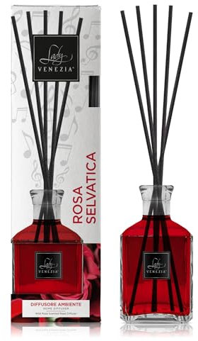Lady Venezia - Profumatore per Ambienti - Diffusore Profumo Ambiente - Profumatore per Ambienti Bastoncini - Varie Fragranze - 250ml (Rosa Selvatica)